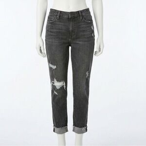 Ana Distressed Black Boyfriend Jeans Size 14 Cuffed High Rise Vintage Wash Denim